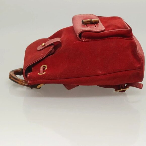 GUCCI Bamboo Backpack Suede Leather Red Gold 003 1956 0030 Auth 129916 main image 15